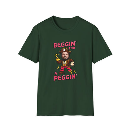 forest green t-shirt with beggin for a peggin personalised pirate stag design