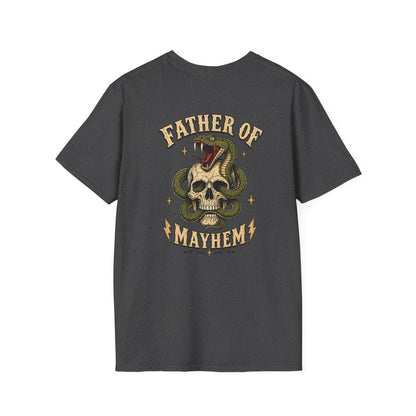 military green t-shirt with farthor of mayhem funny father print