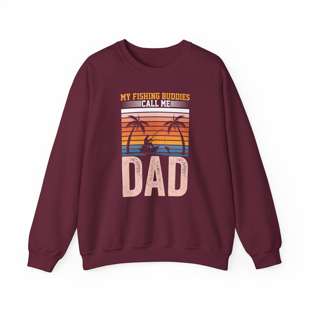 maroon sweatshirt with fishing dad graphic printed front