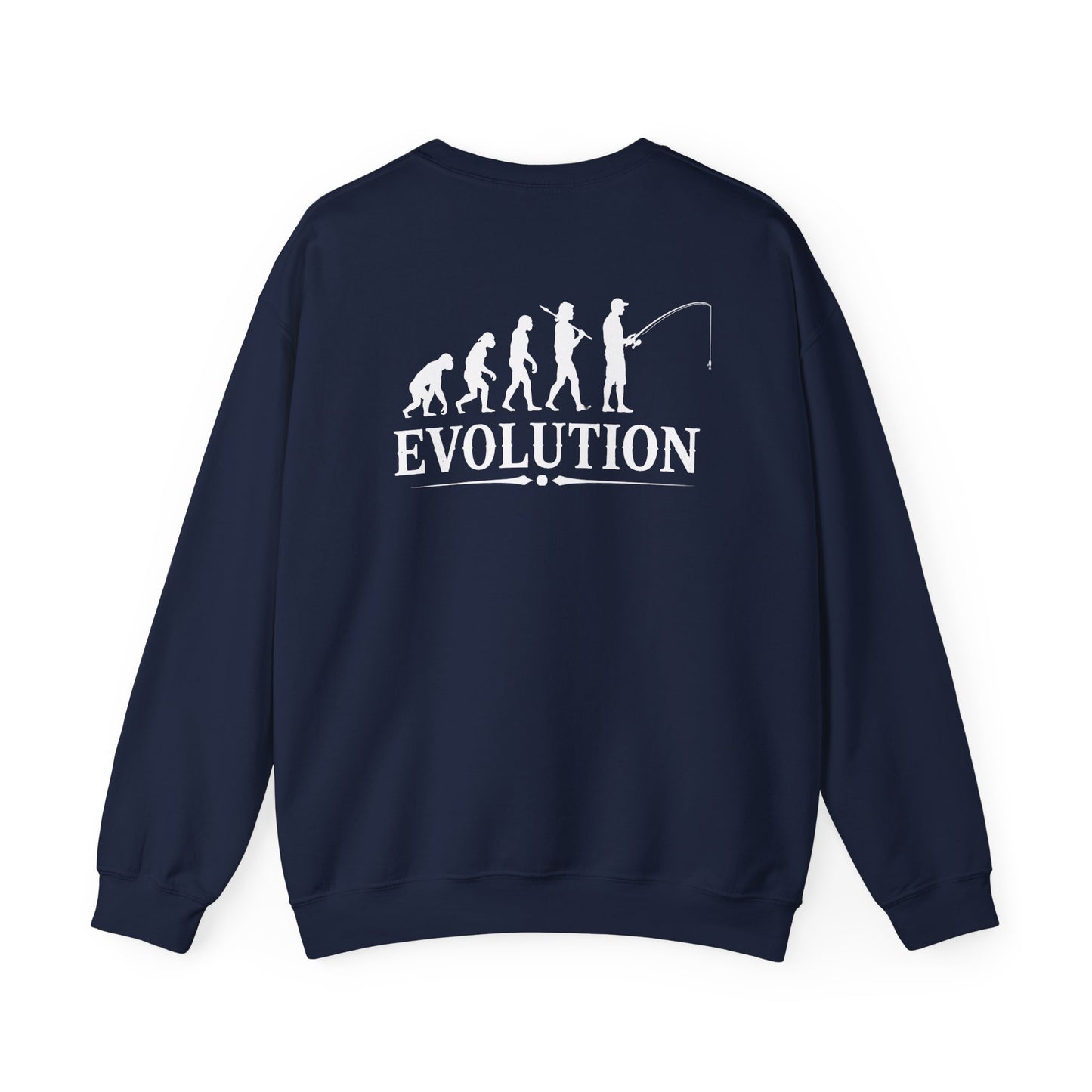 black sweatshirt with fishing evolution angler design