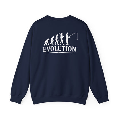 black sweatshirt with fishing evolution angler design