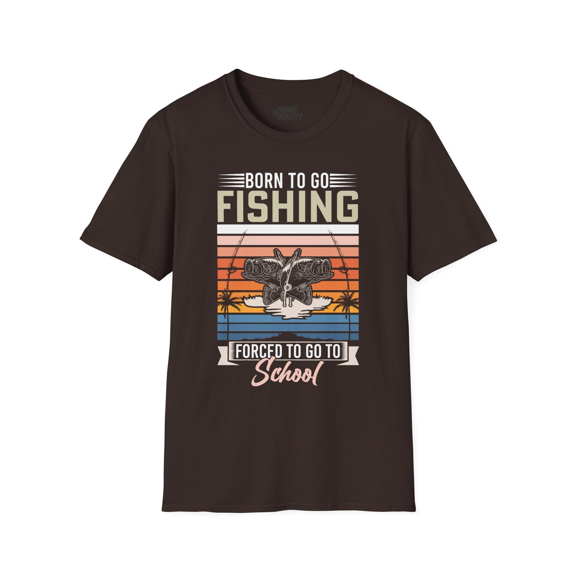 royal blue kids t-shirt with born to go fishing forced to go to school angler slogan