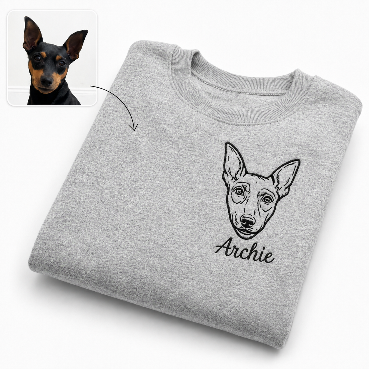 Personalised Pet Portrait Embroidered Sweatshirt | From Your Pet's Photo