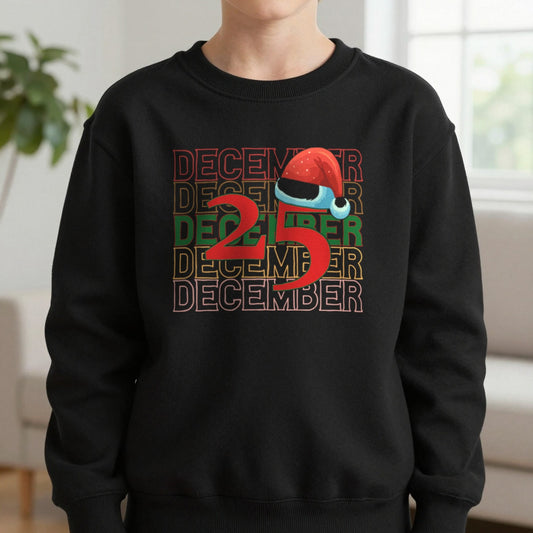 25 December Christmas Sweatshirt – Festive Holiday Jumper worn, lifestyle photo