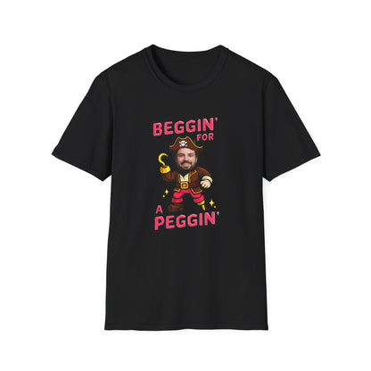 black t-shirt with beggin for a peggin personalised pirate stag face design