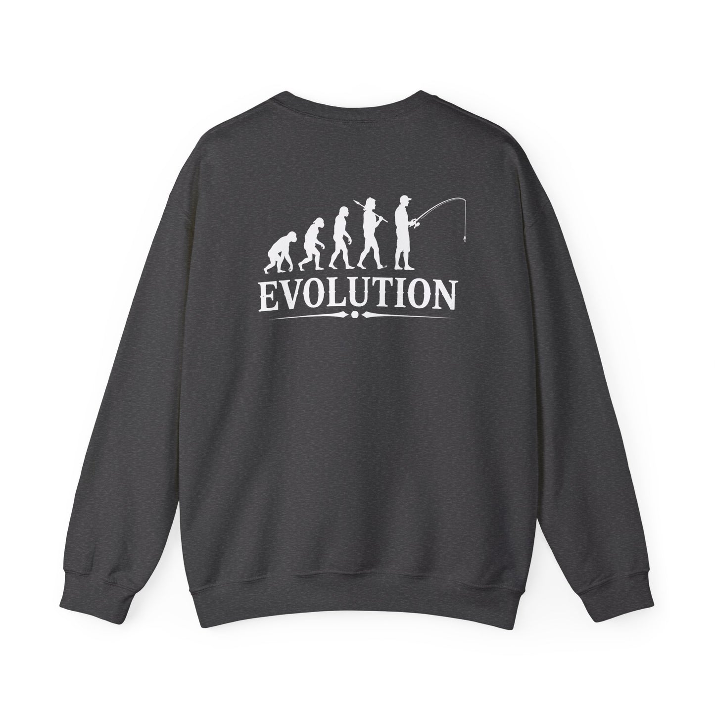 forest green sweatshirt with funny fishing evolution graphic