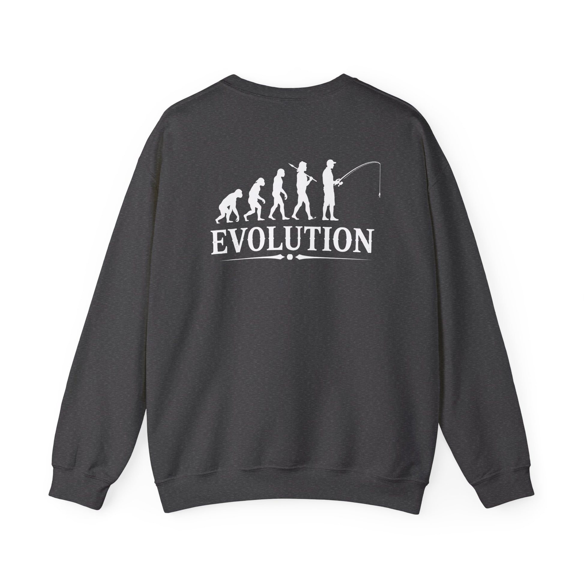 forest green sweatshirt with funny fishing evolution graphic