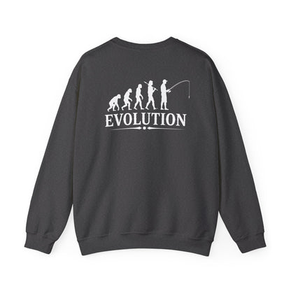 forest green sweatshirt with funny fishing evolution graphic