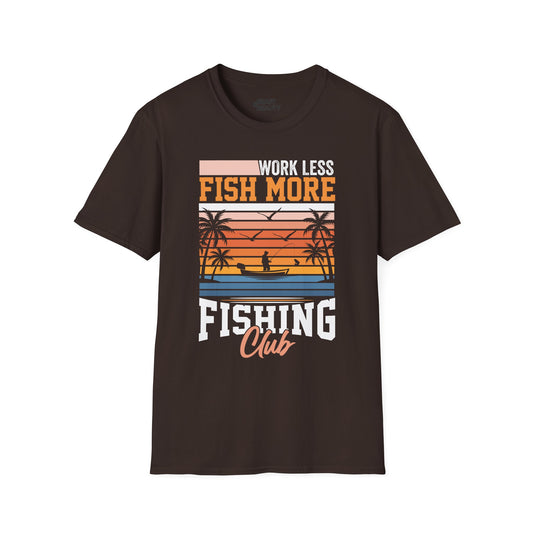 work less fish more fishing club t-shirt t-shirt front product image