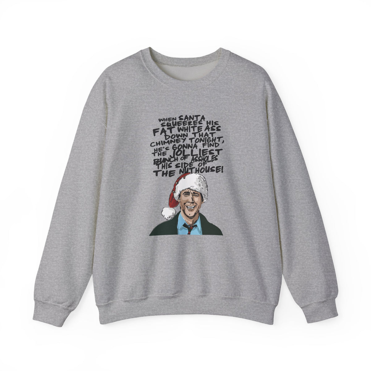 red sweatshirt with griswold christmas jumper parody print