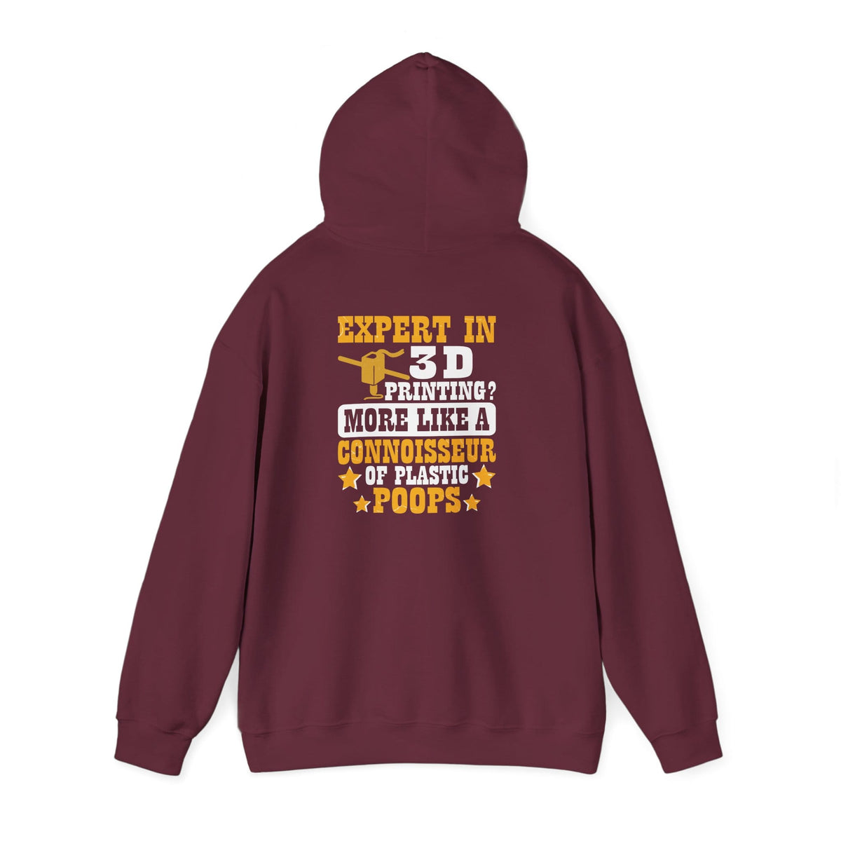 maroon hoodie with connoisseur of plastic poops badge design funny 3D printer gift