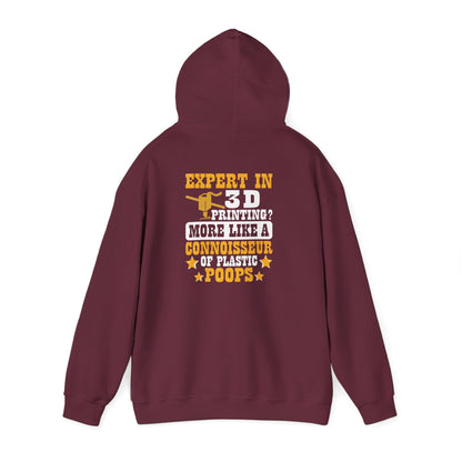 maroon hoodie with connoisseur of plastic poops badge design funny 3D printer gift