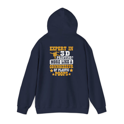 navy hoodie with connoisseur of plastic poops 3D printing humour design for makers