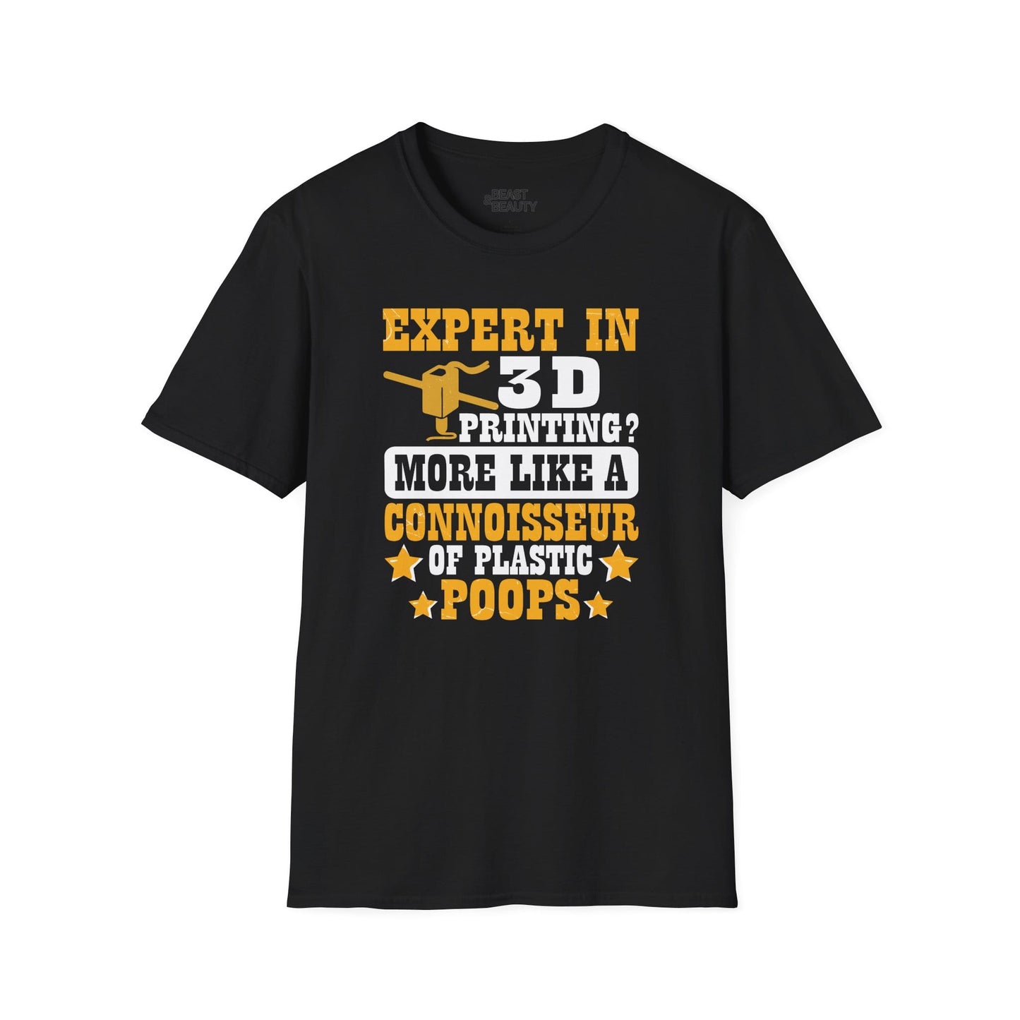 black t-shirt with 3d printing expert connoisseur of plastic poops funny maker design