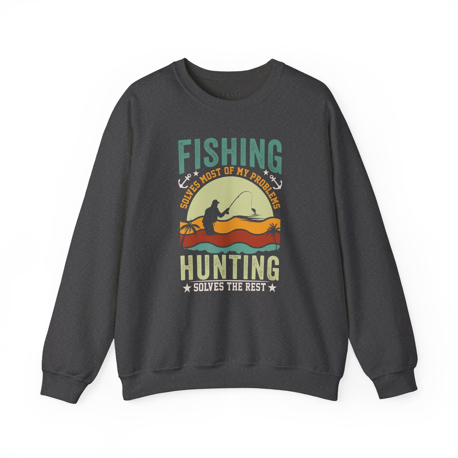 navy sweatshirt with fishing solves most of my problems hunting solves the rest graphic design