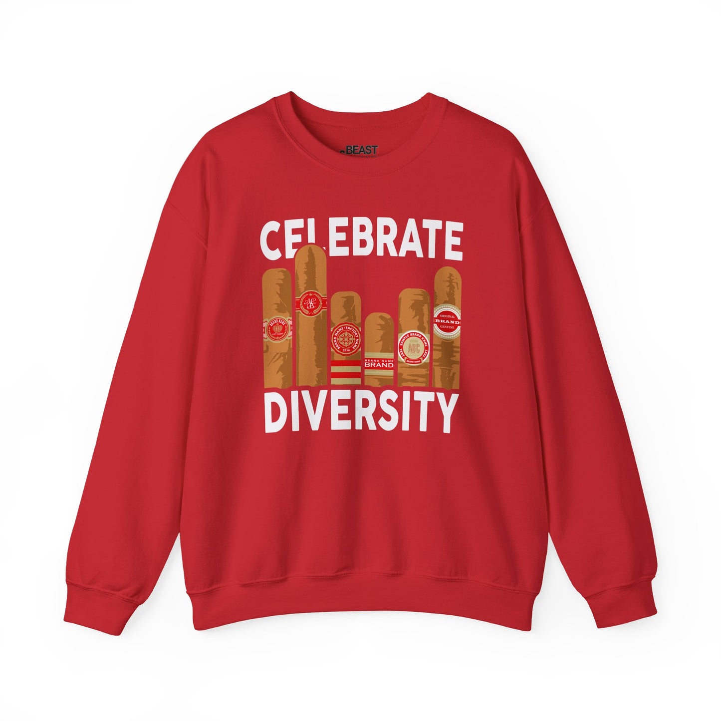 red sweatshirt with celebrate diversity cigar graphic funny gift for him