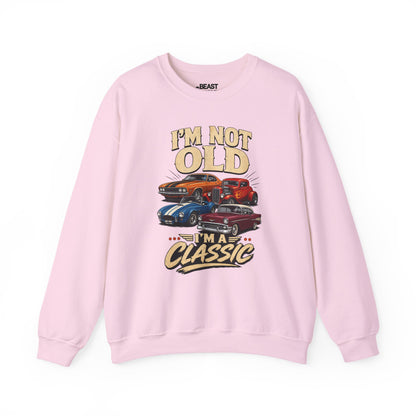 close up of i'm not old i'm a classic slogan print on sweatshirt
