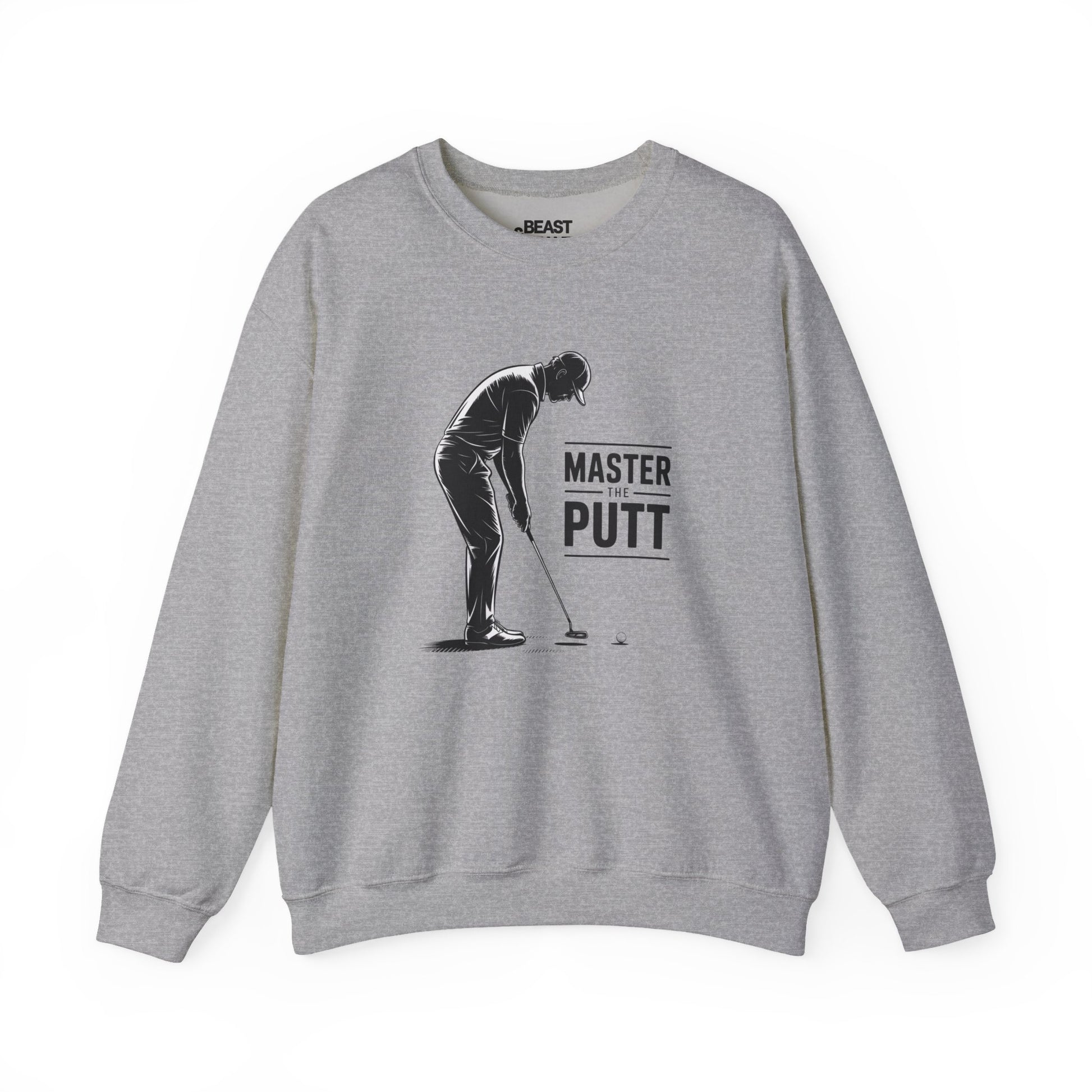 light pink sweatshirt with master the putt funny golf design for golfers