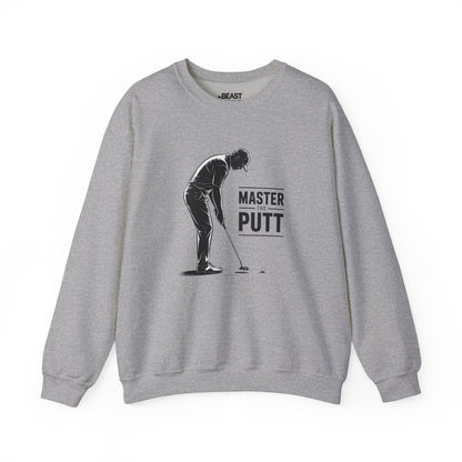 light pink sweatshirt with master the putt funny golf design for golfers