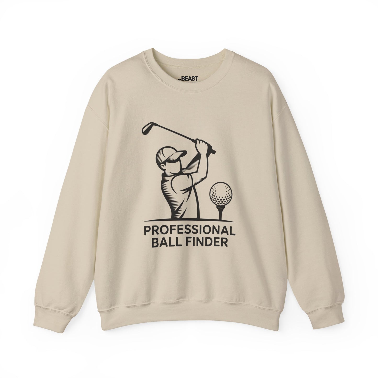 sand sweatshirt with professional ball finder golf humor graphic for golfers