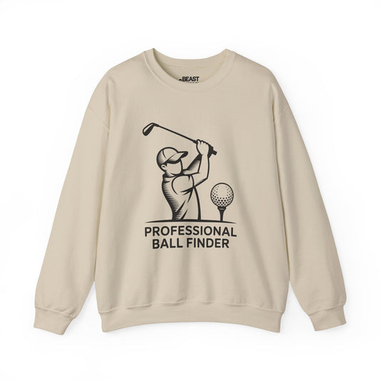 sand sweatshirt with professional ball finder golf humor graphic for golfers