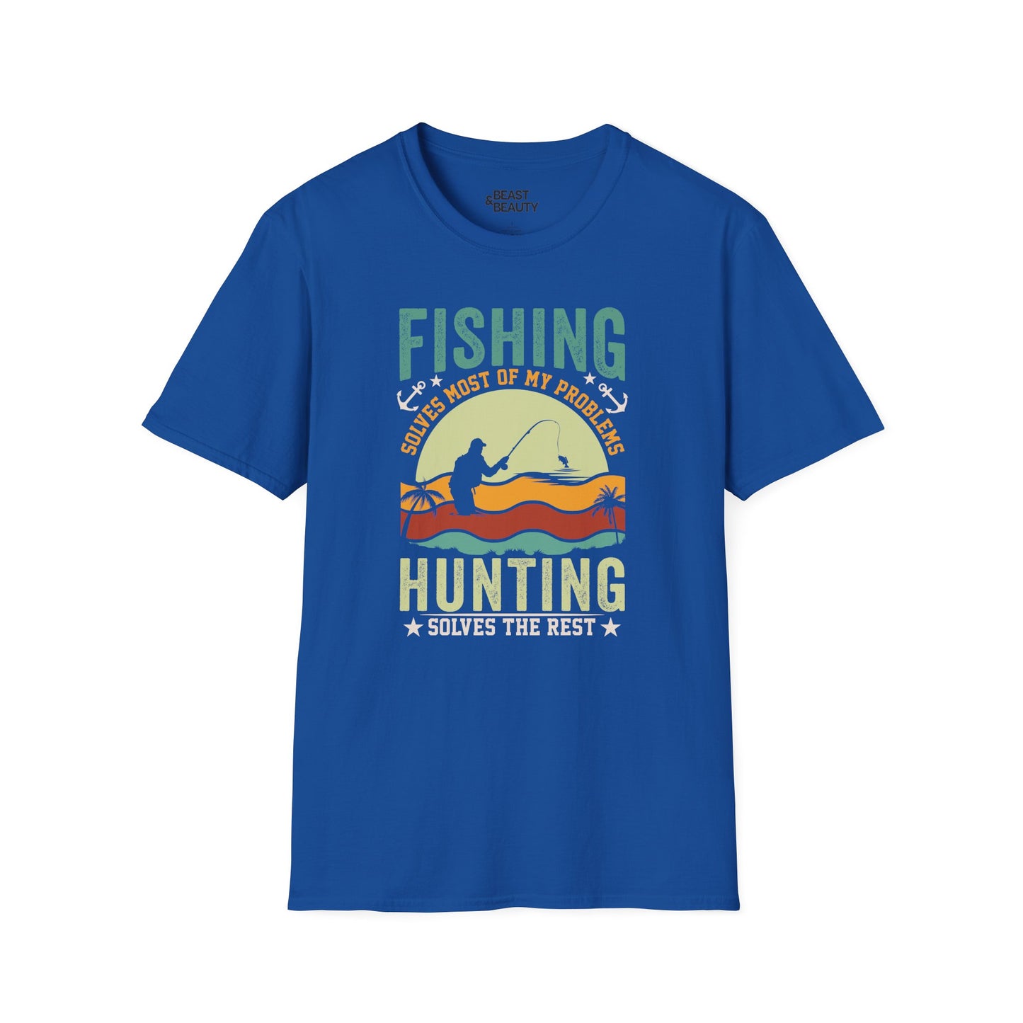 dark heather t-shirt with fishing and hunting humor slogan for outdoorsman