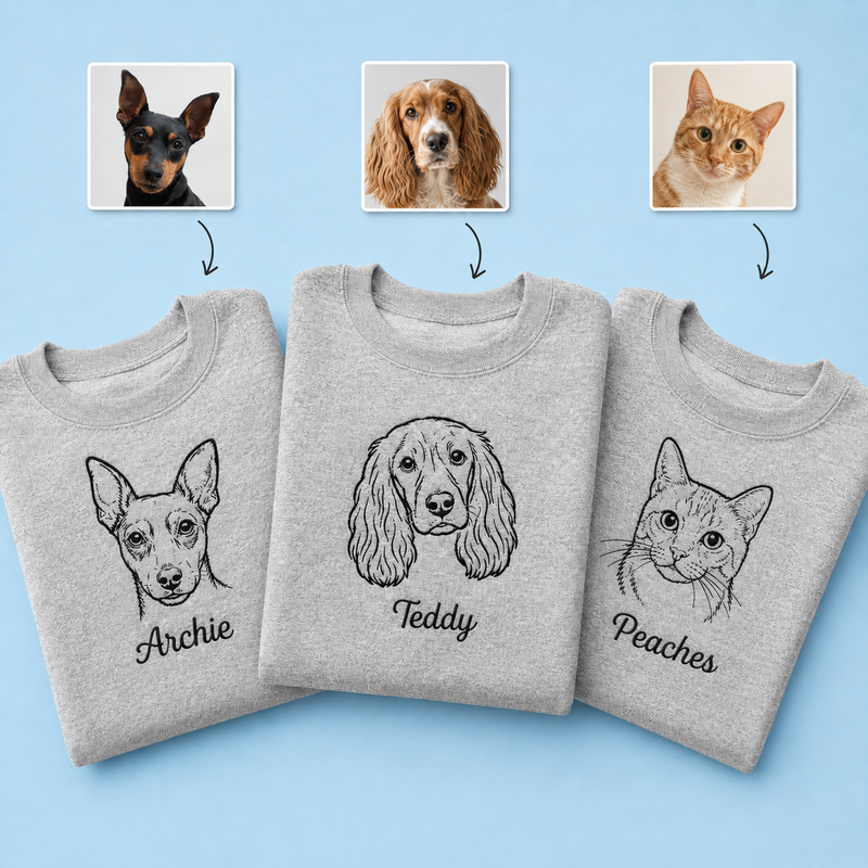 Personalised Pet Portrait Embroidered Sweatshirt | From Your Pet's Photo
