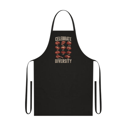 navy bbq apron with celebrate diversity meat cuts graphic funny bbq gift