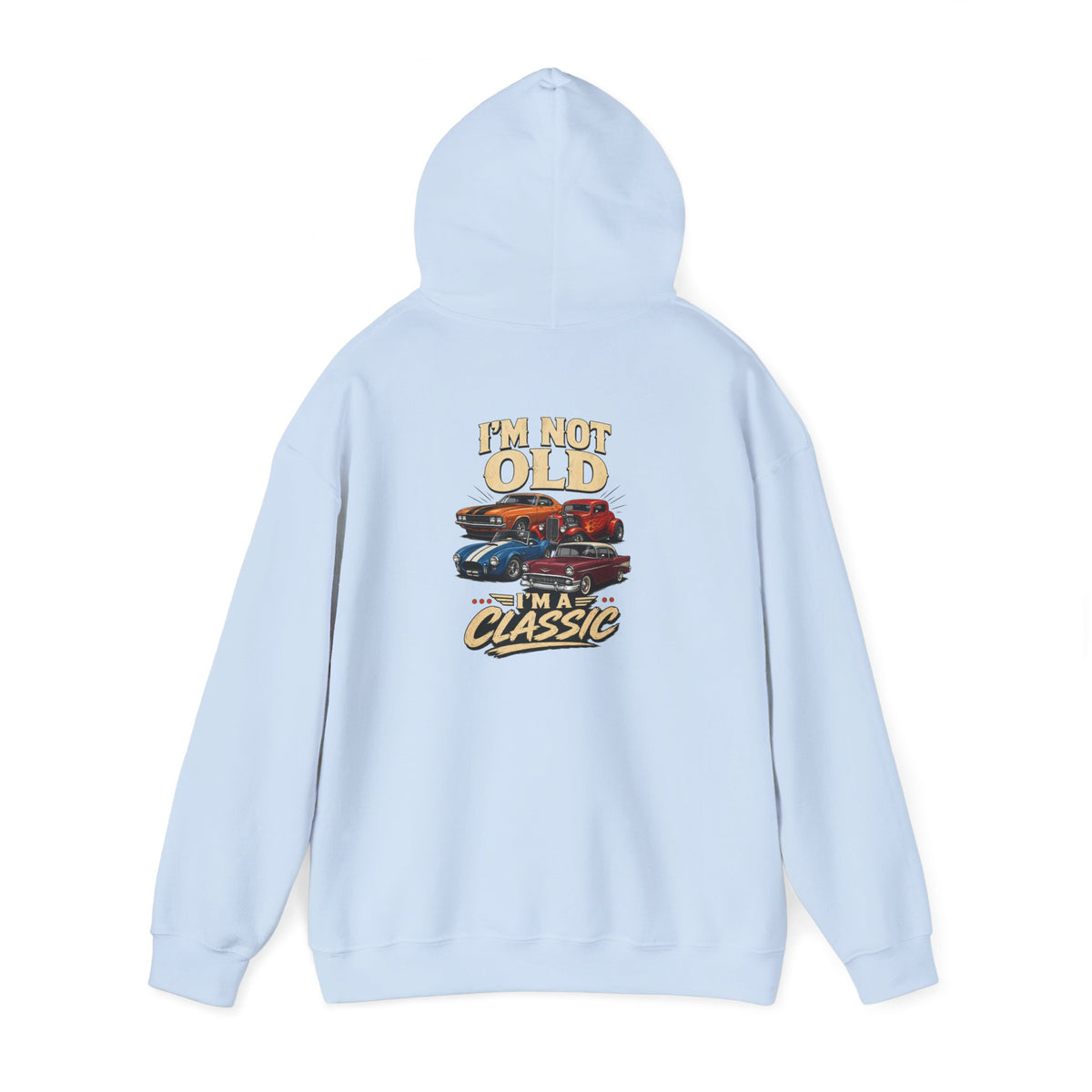 light pink hoodie with classic car lover funny design