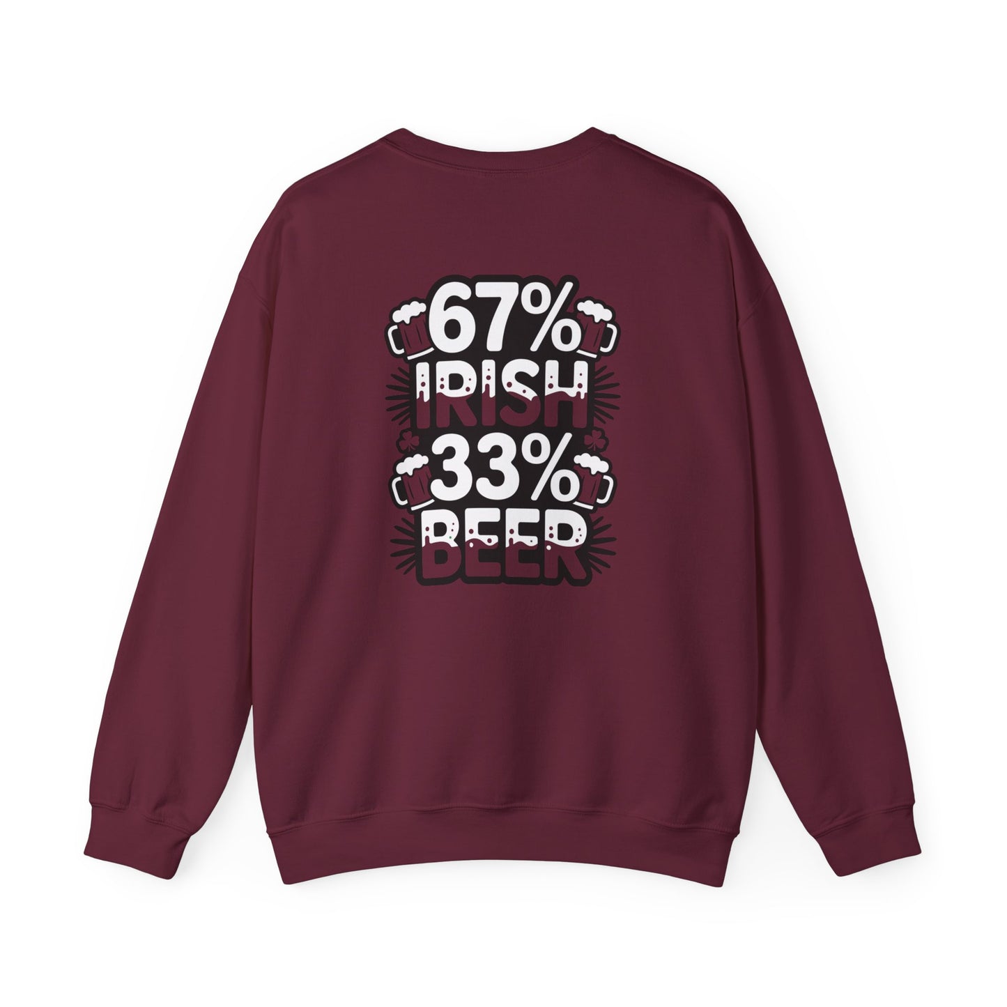 dark heather sweatshirt with 67% Irish 33% Beer funny slogan design for St Patrick's Day
