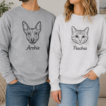 Personalised Pet Portrait Embroidered Sweatshirt | From Your Pet's Photo