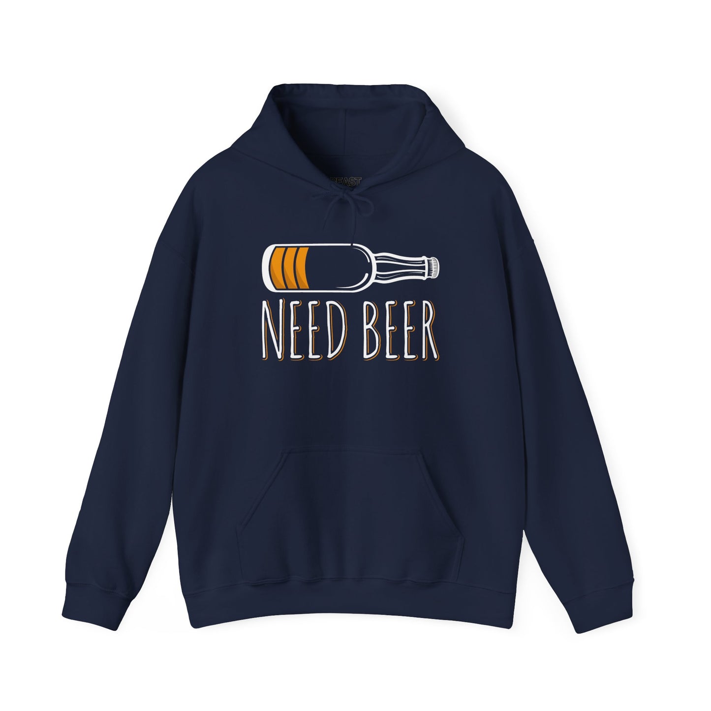 royal blue hoodie with need beer funny graphic drinking apparel