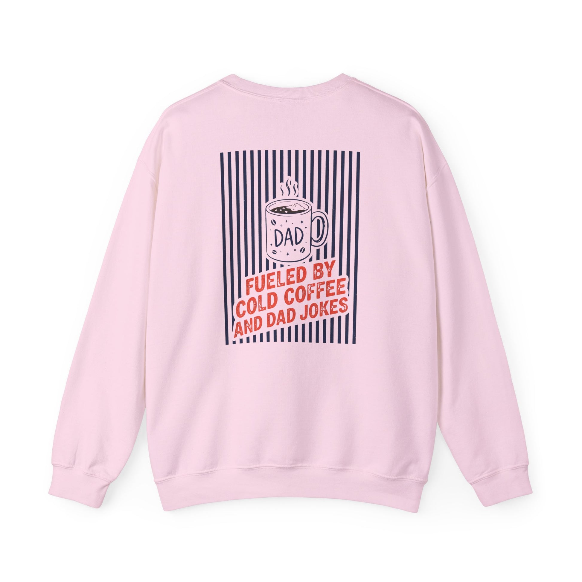 white sweatshirt with coffee and dad jokes gift design for fathers