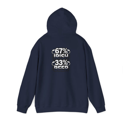 maroon hoodie with 67 percent irish 33 percent beer humorous graphic print