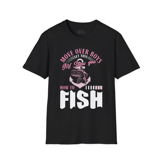 move over boys let this girl show you how to fish t-shirt t-shirt front product image