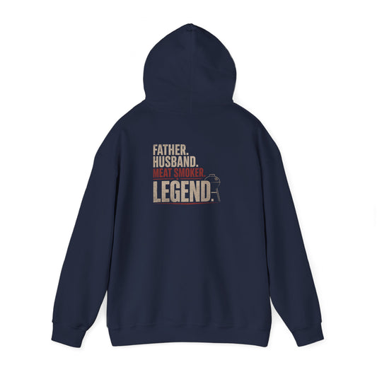 navy hoodie with father husband meat smoker legend BBQ design for grill master dad gift