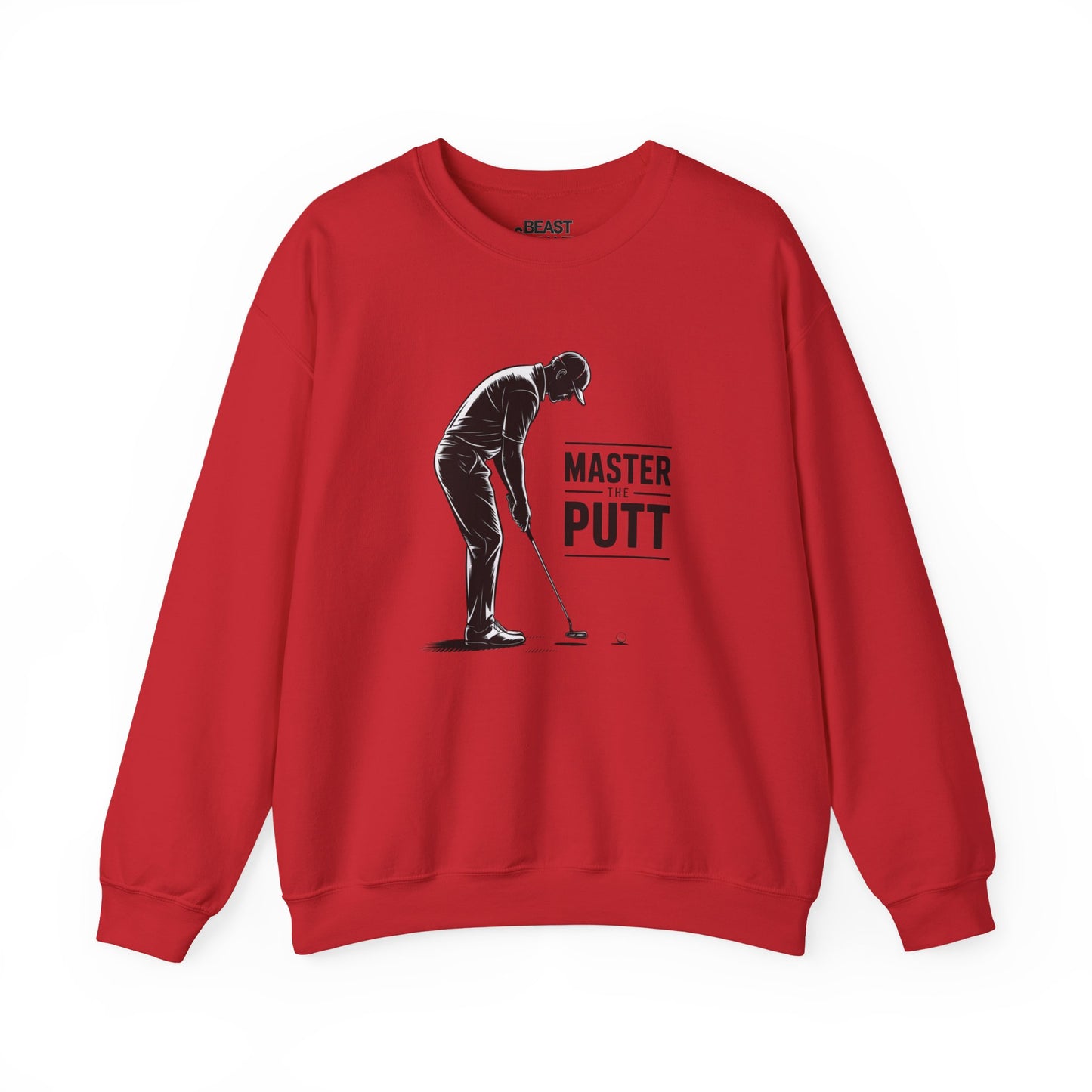 white sweatshirt with master the putt funny golf slogan for golf lovers