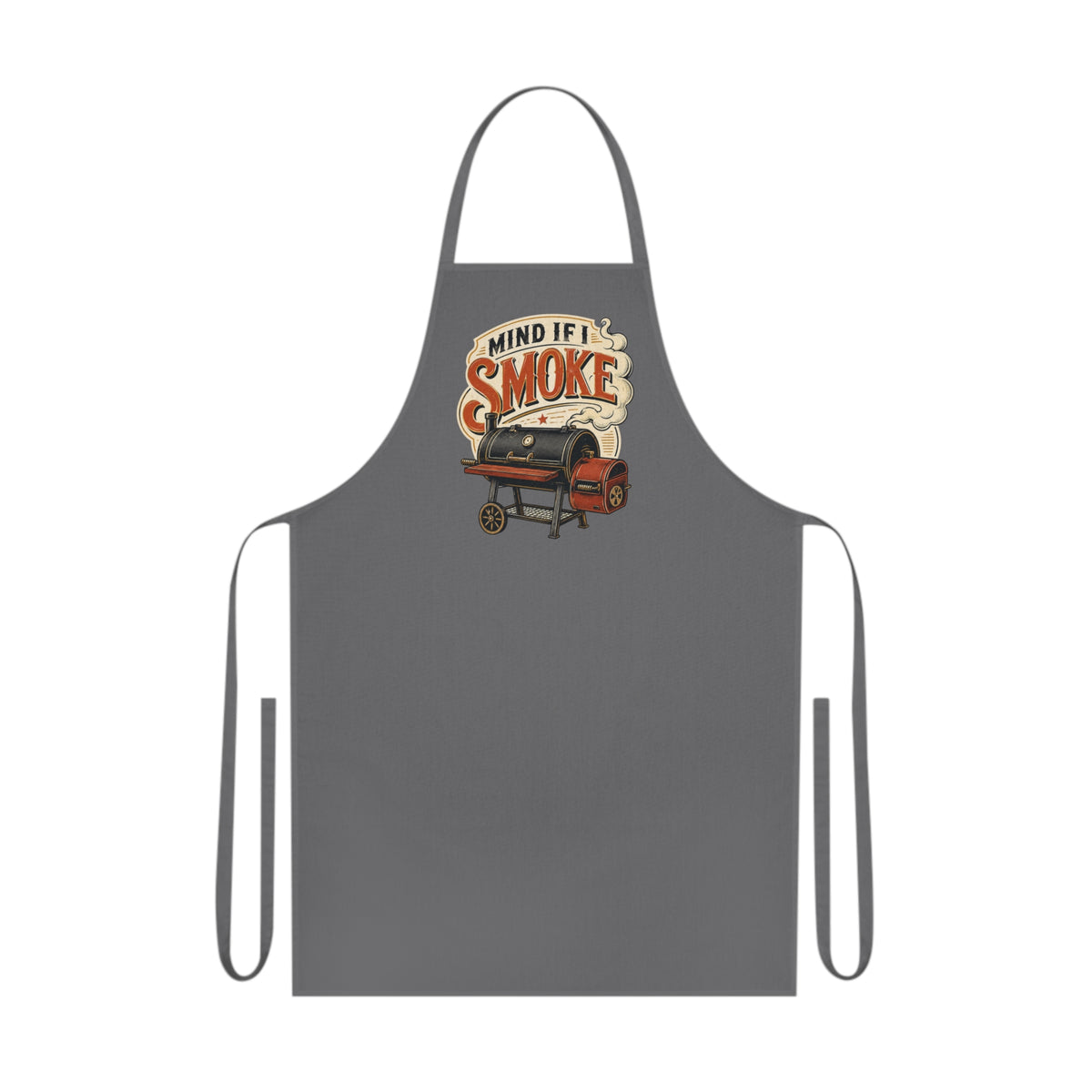 grey apron with funny smoking meat design