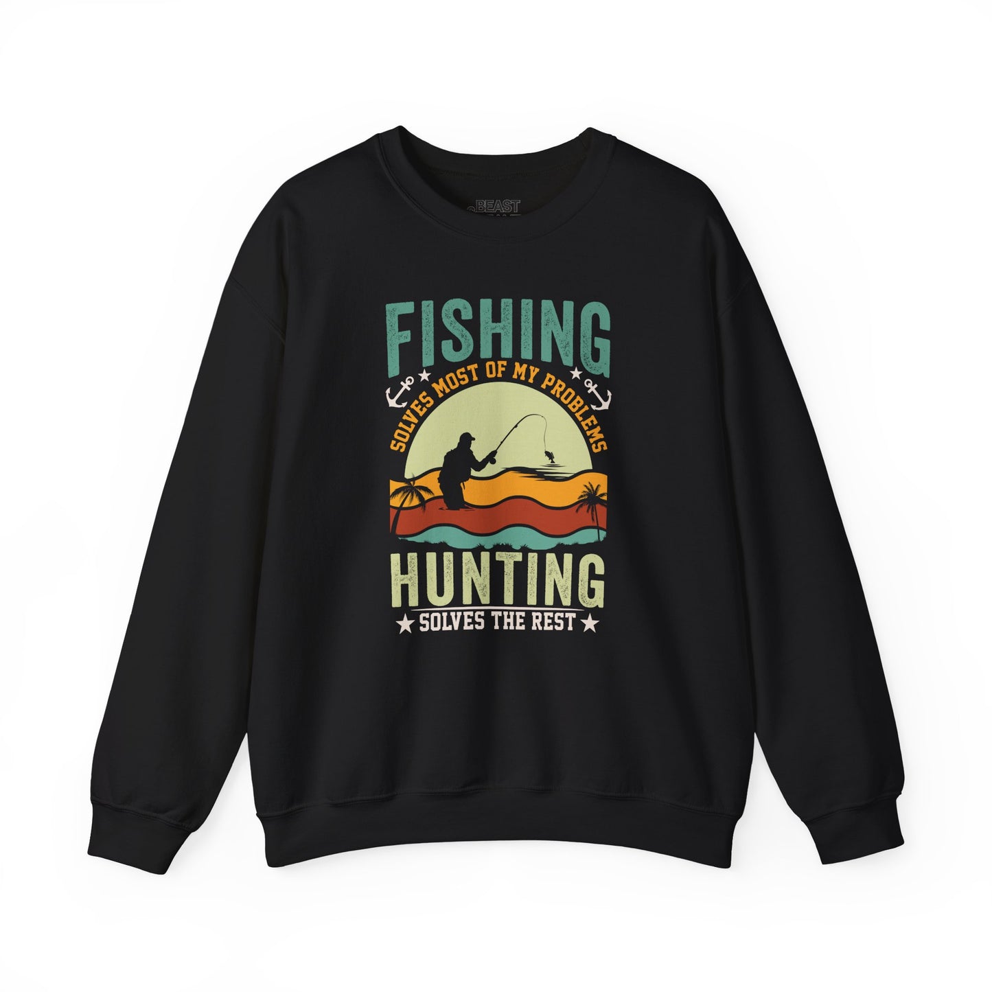 dark heather sweatshirt with fishing solves most of my problems hunting solves the rest funny outdoorsman design