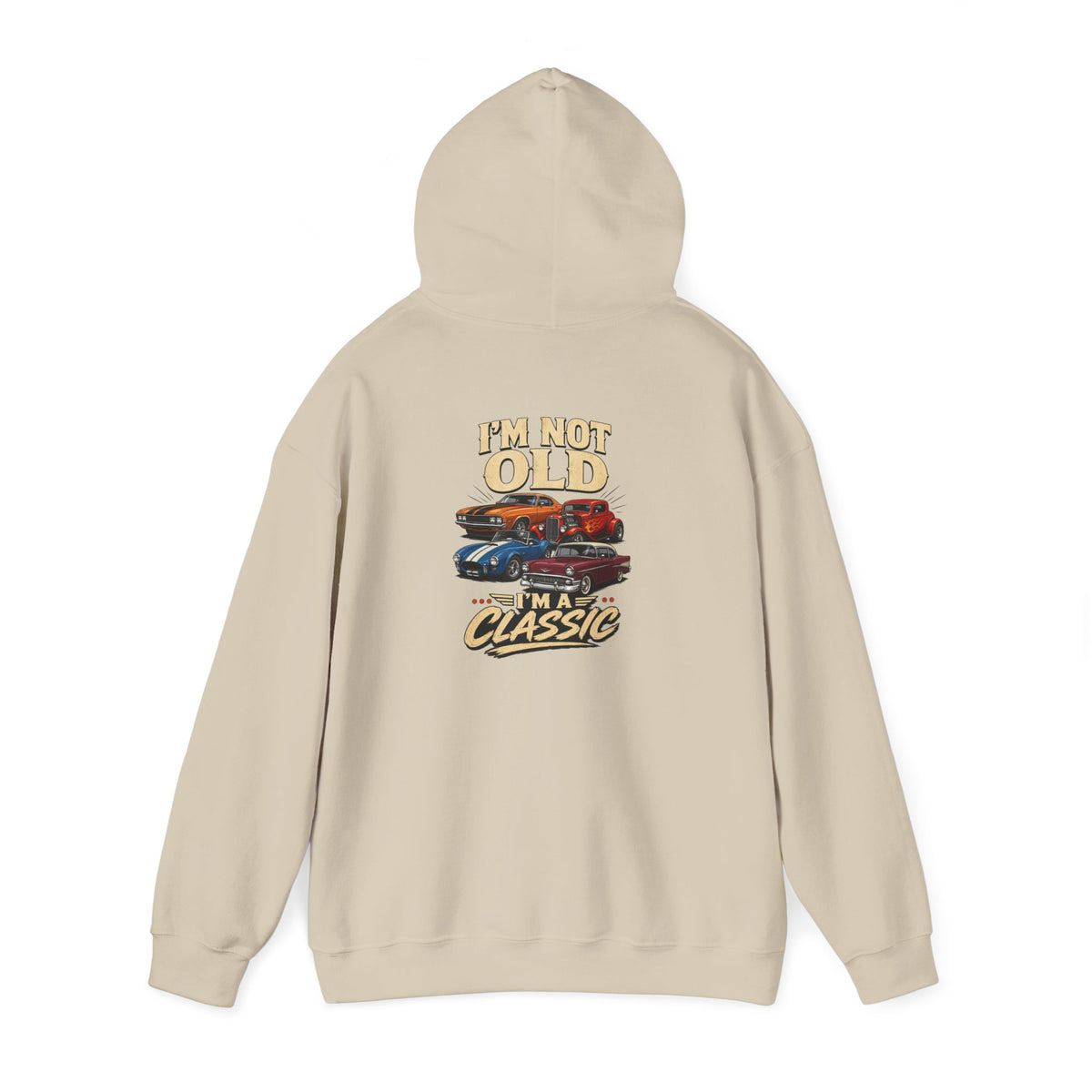 royal blue hoodie with vintage car print funny gift design