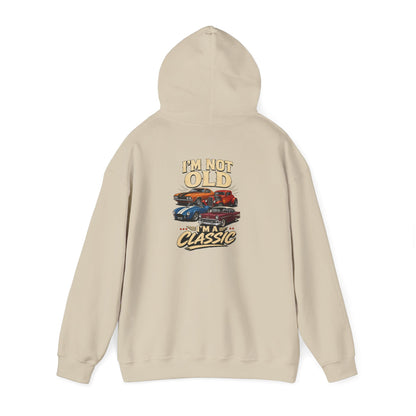 royal blue hoodie with vintage car print funny gift design