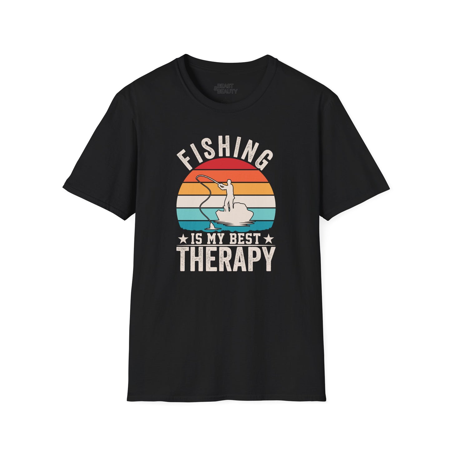 navy t-shirt with fishing is my best therapy graphic print for fishing gifts