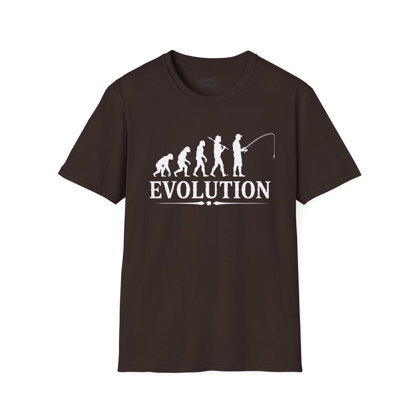red t-shirt with fishing evolution graphic design