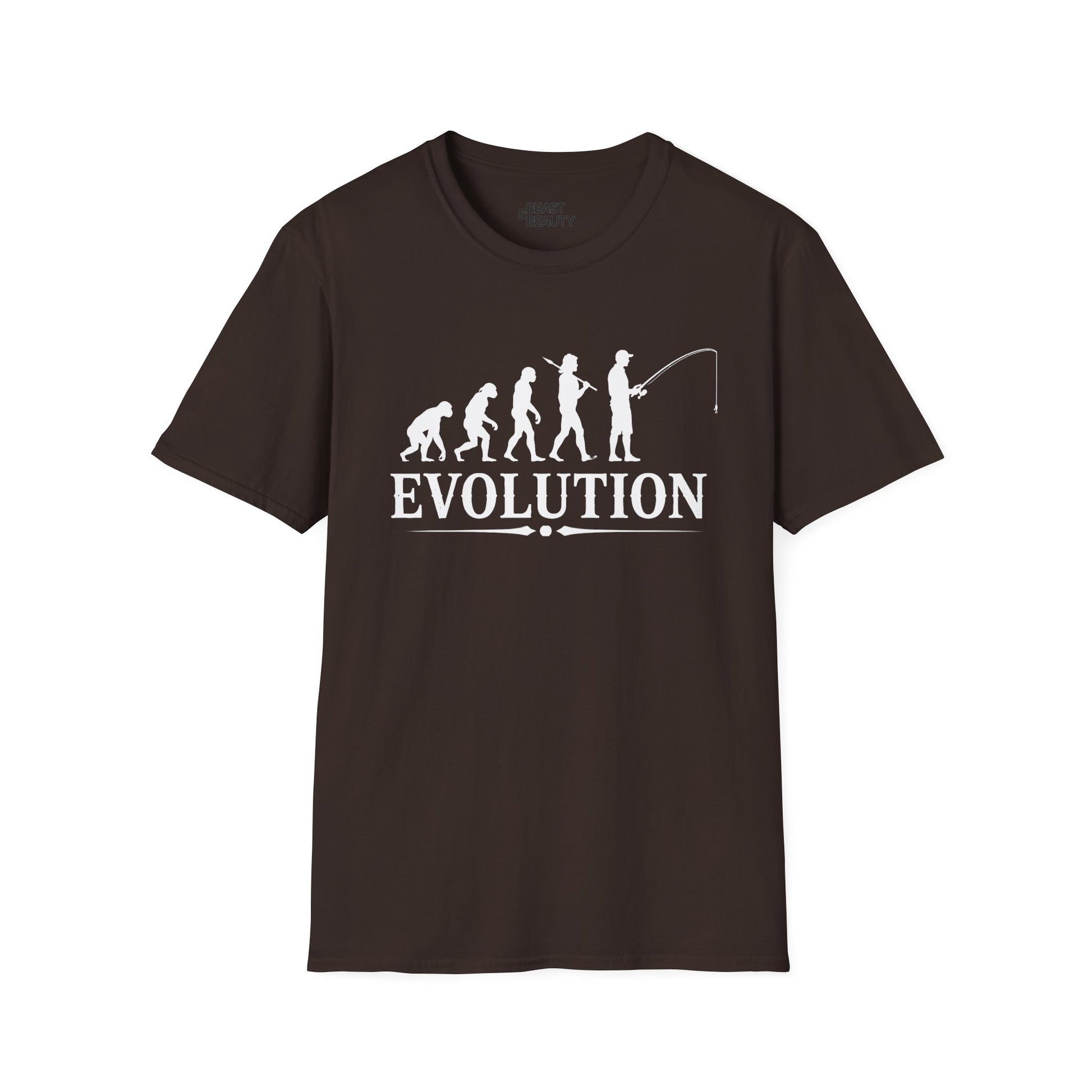 red t-shirt with fishing evolution graphic design