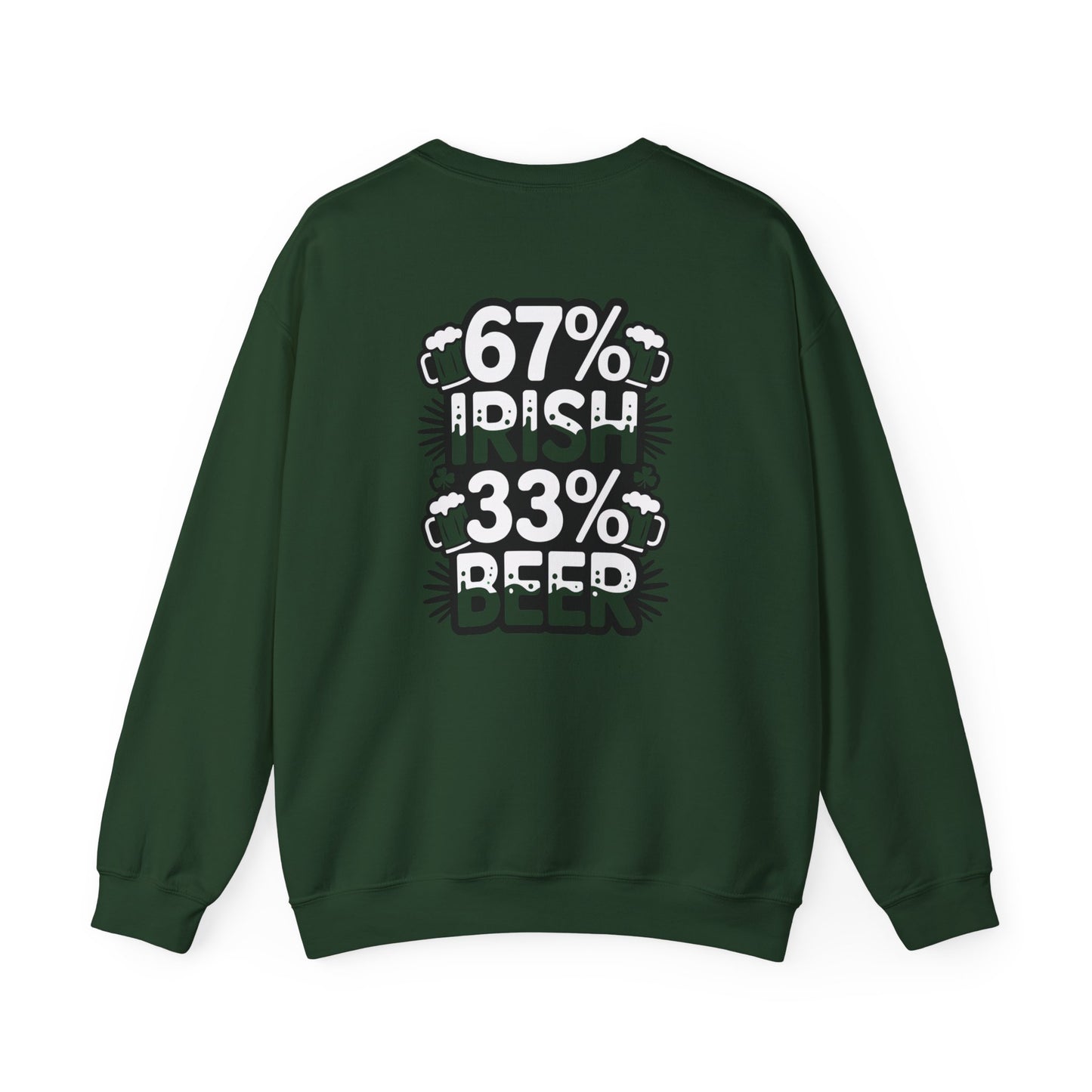 maroon sweatshirt with 67% Irish 33% Beer humorous print for beer lovers