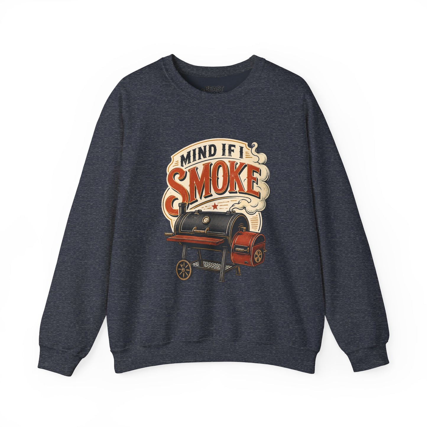 model wearing mind if i smoke bbq smoker sweatshirt in red