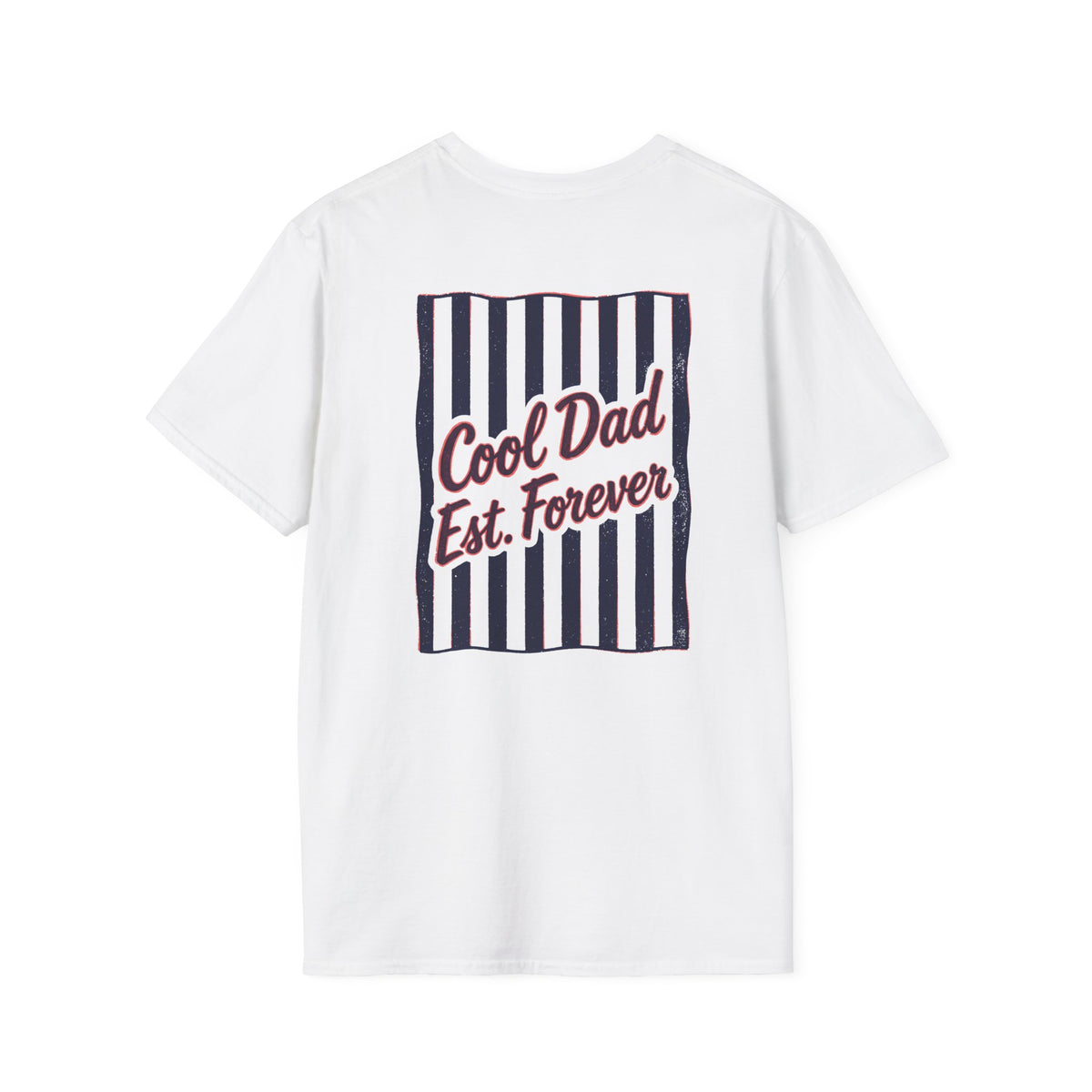 white vintage style t-shirt with cool dad est forever funny dad print