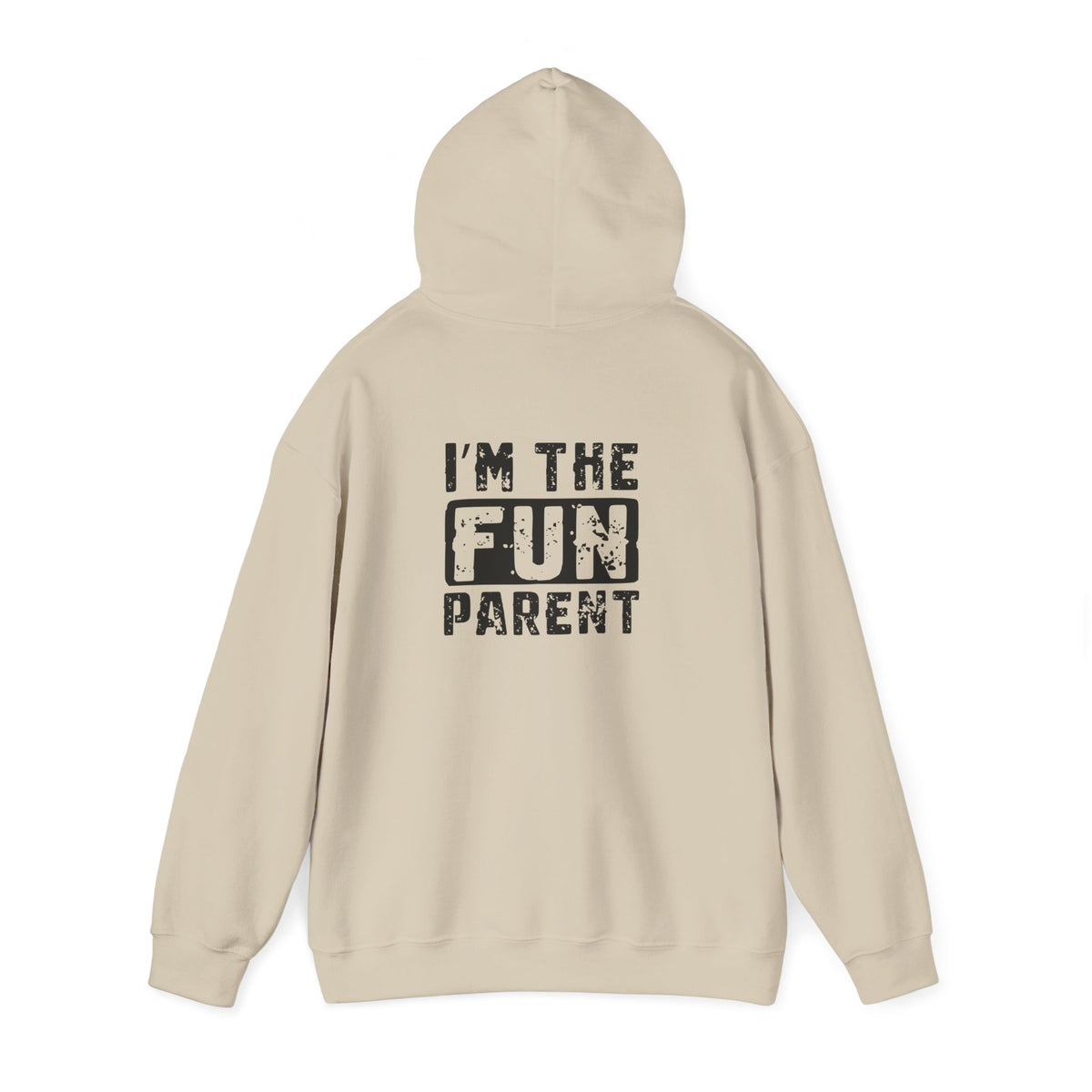 white hoodie with i'm the fun parent statement graphic for parents