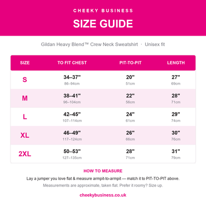 Size guide — Gildan Heavy Blend Sweatshirt (S–2XL)