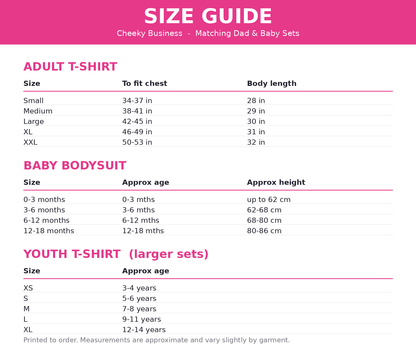 Size guide - matching dad and baby set